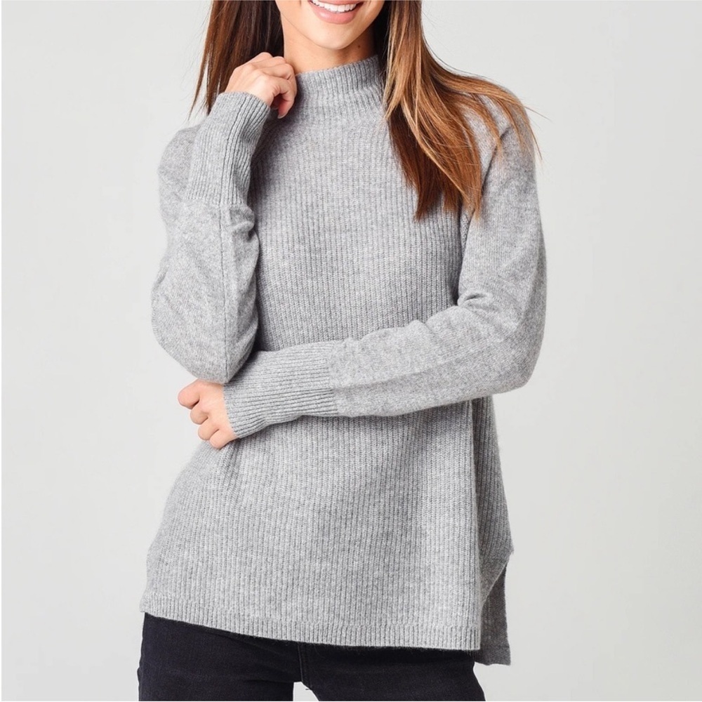 White + Warren Ribbed Mock Neck Sweater L Style 19910 Gray
